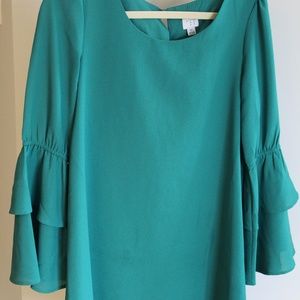 Emerald Green Dress with Bell Sleeves